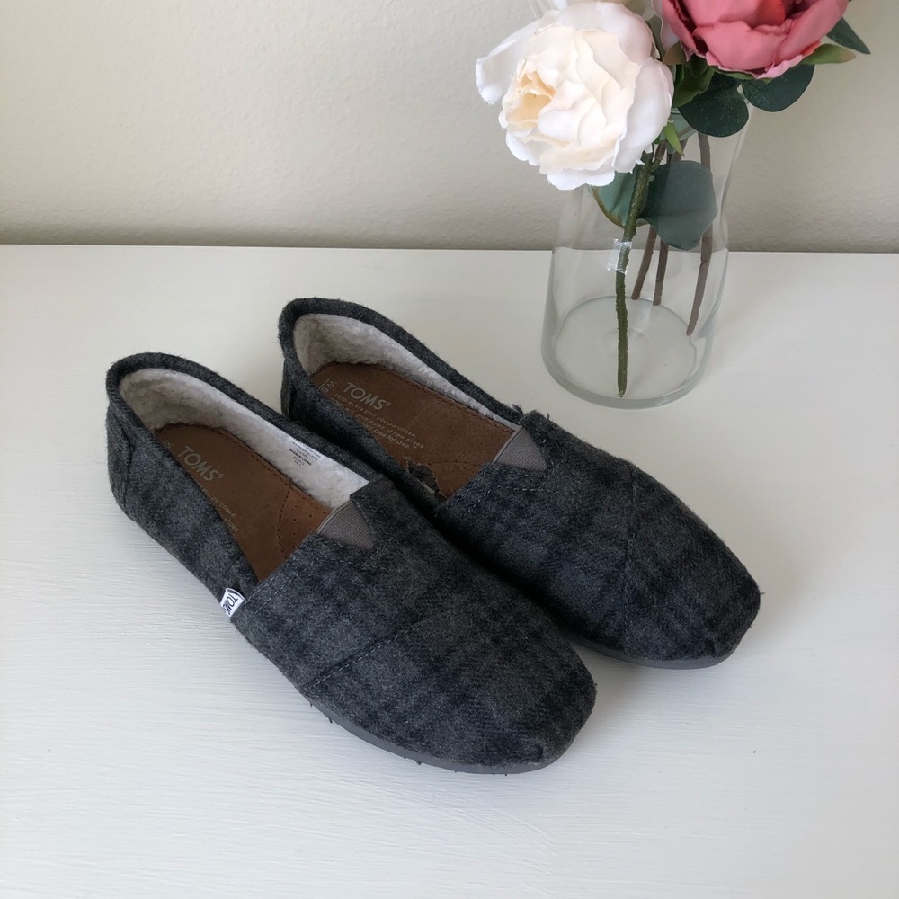 Toms grey plaid slip-ons
